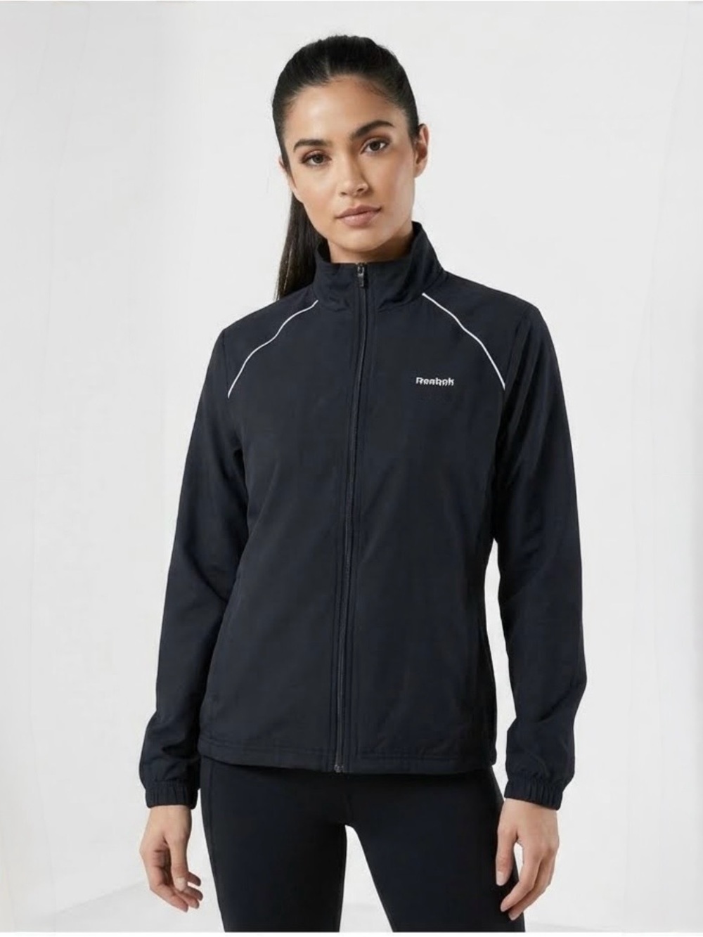 Reebok Women's Black Track Jacket Full Zip Sporty VTG Style L